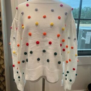 Main Strip White Sweater with Colorful Dots